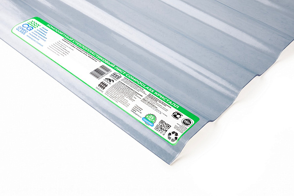 COMPOGLASS CRYSTAL trapezoidal S-8, transparent, blue, glossy, 0,8 mm, 1200x2000 mm